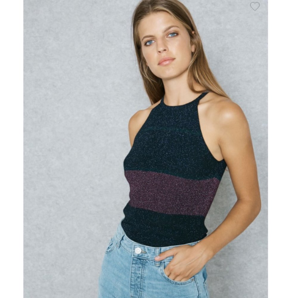 MANGO High Neck Knitted Sparkly Tank Top